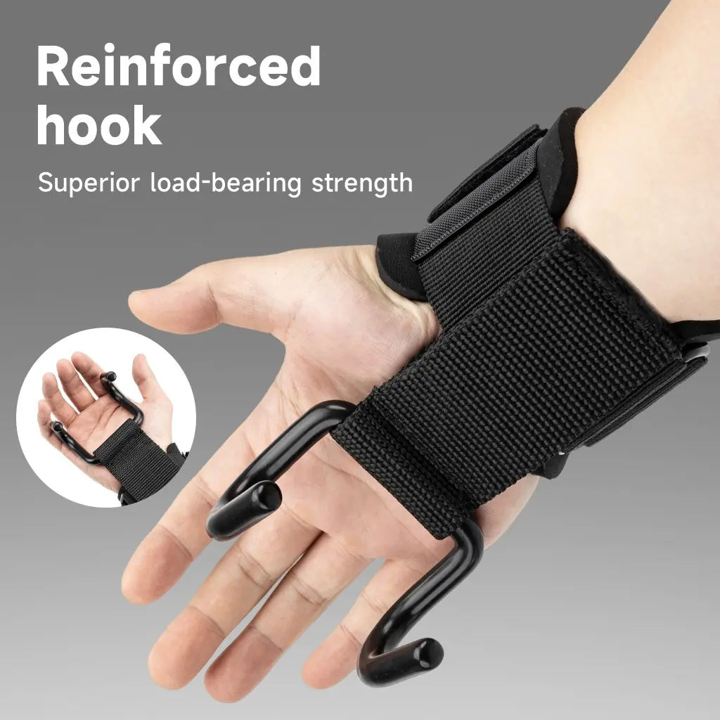 Manueklear Weight Lifting Hooks with Padded Wrist Wraps, Heavy-Duty Double Metal Hooks, Adjustable Straps for Pull-Ups, Deadlifts & Training, Fitness Exercise Accessories