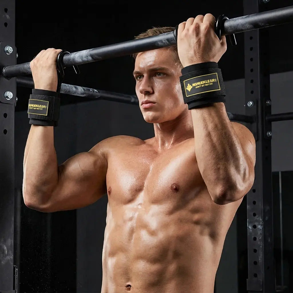 Manueklear Weight Lifting Hooks with Padded Wrist Wraps, Heavy-Duty Double Metal Hooks, Adjustable Straps for Pull-Ups, Deadlifts & Training, Fitness Exercise Accessories
