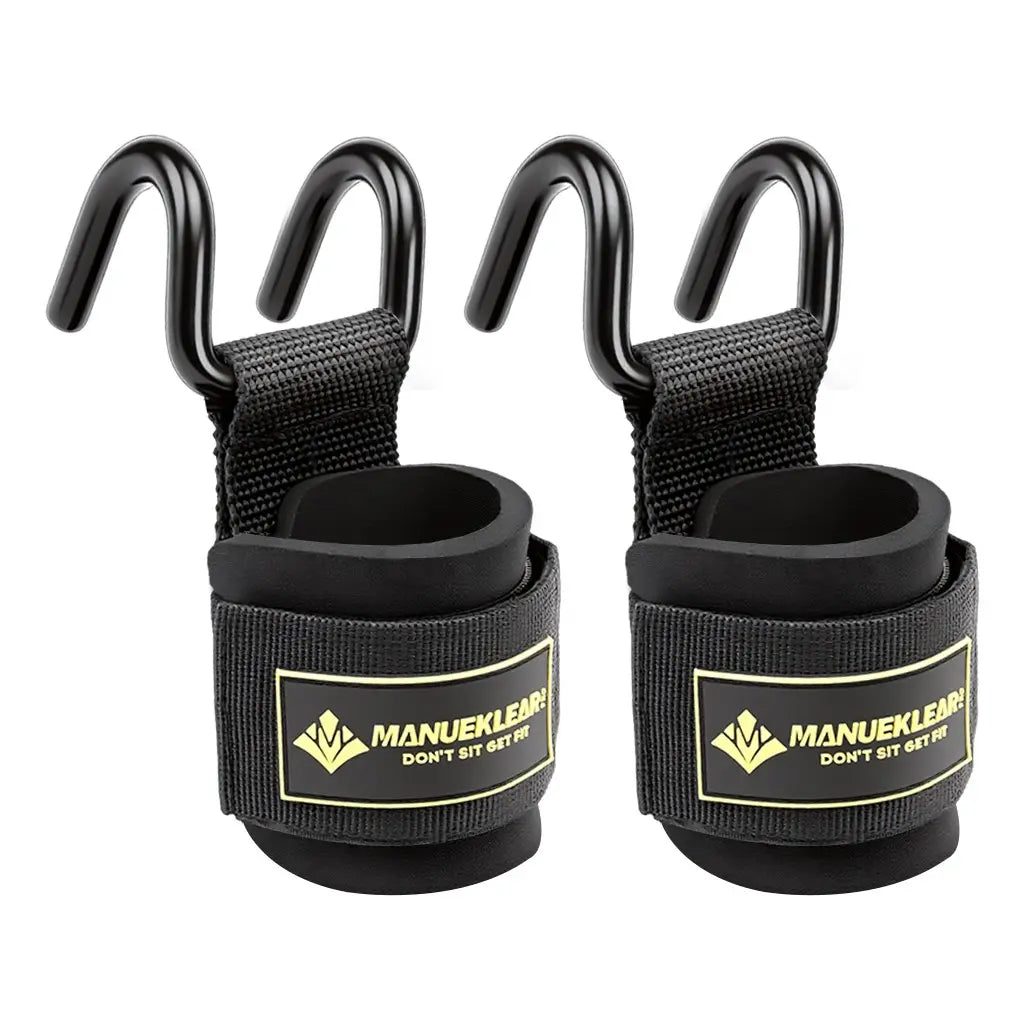 Manueklear Weight Lifting Hooks with Padded Wrist Wraps, Heavy-Duty Double Metal Hooks, Adjustable Straps for Pull-Ups, Deadlifts & Training, Fitness Exercise Accessories