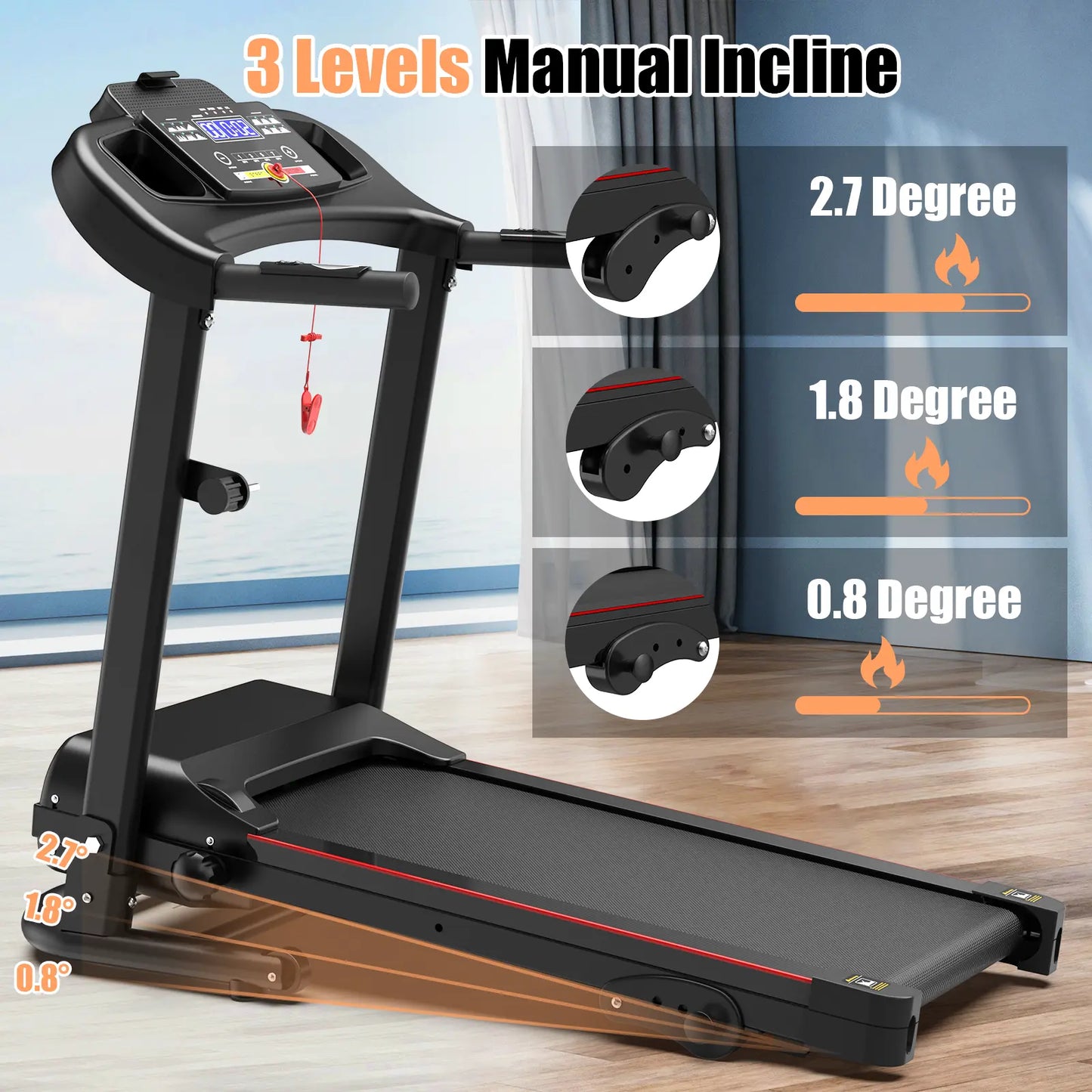 GORUN 8.5MPH Folding Home Fitness Treadmill with 3-Level Incline,265Lbs,5-Layer Shock Absorbing Belt,Bluetooth Connectivity,Easy to Move & Store – Perfect for Small Spaces,Walking Pad,Indoor Home Gym Exercise Fitness Equipment
