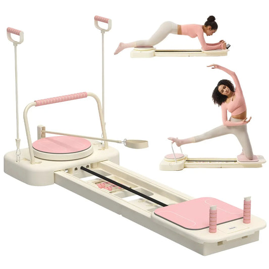 HOTWAVE Portable Pilates Reformer, 7-In-1 Pilates Board for Home Gym, Foldable Machine with High-Strength Steel Rails 440Lbs Max Capacity, Adjustable 20Lbs & 60Lbs Resistance Bands, Professional Full-Body Sculpting Equipment Summerwins Summerwins