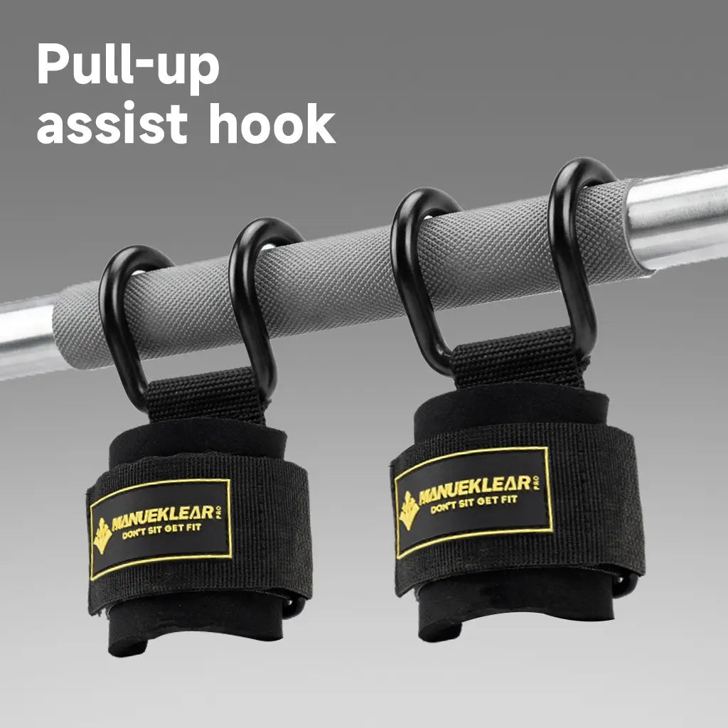 Manueklear Weight Lifting Hooks with Padded Wrist Wraps, Heavy-Duty Double Metal Hooks, Adjustable Straps for Pull-Ups, Deadlifts & Training, Fitness Exercise Accessories