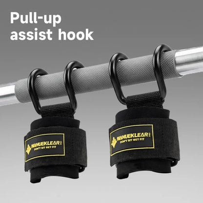 Manueklear Weight Lifting Hooks with Padded Wrist Wraps, Heavy-Duty Double Metal Hooks, Adjustable Straps for Pull-Ups, Deadlifts & Training, Fitness Exercise Accessories