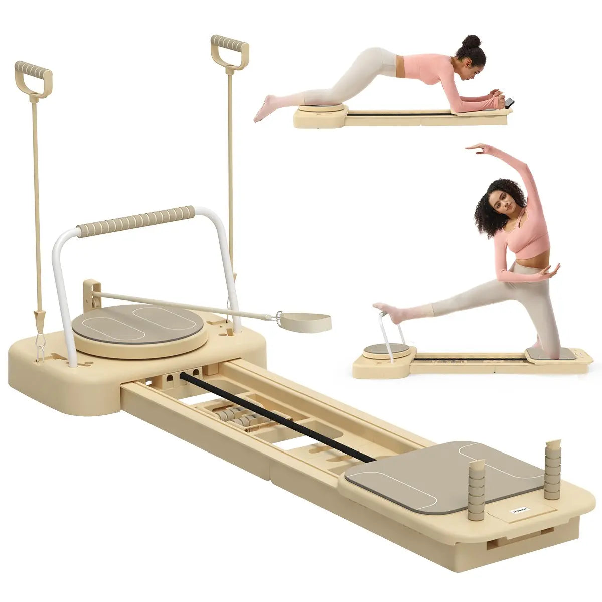 HOTWAVE Portable Pilates Reformer, 7-In-1 Pilates Board for Home Gym, Foldable Machine with High-Strength Steel Rails 440Lbs Max Capacity, Adjustable 20Lbs & 60Lbs Resistance Bands, Professional Full-Body Sculpting Equipment Summerwins Summerwins